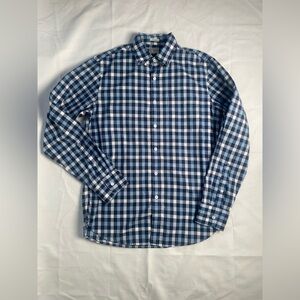 Leum for J. Crew Men's Plaid Shirt Button Down Blue Solid Long Sleeve in Small